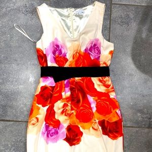 Silky floral knee length fitted dress